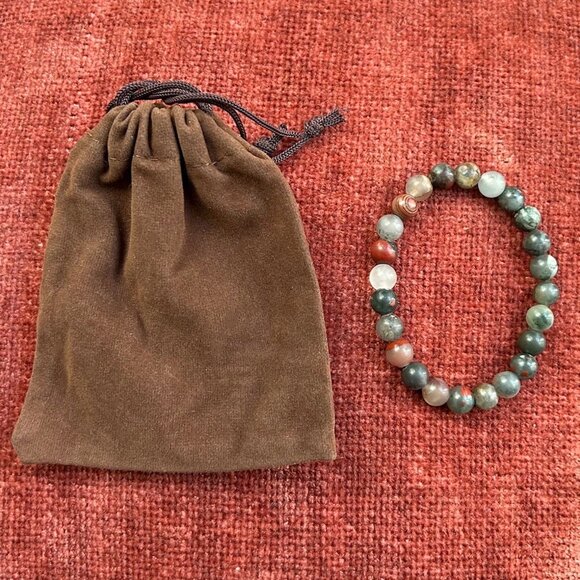 African Bloodstone Natural Stone Bracelet 7" - 8mm Beads - Picture 2 of 4